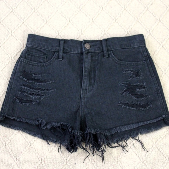 Hollister Pants - Distressed Black Denim Festival High WaistCutoffs